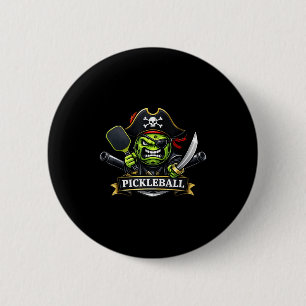 Pickleball pirate skull hat character illustration 6 cm round badge