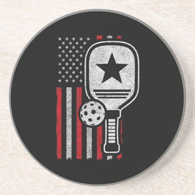 Pickleball Player - American Flag Pickleball - Pic Coaster (Front)