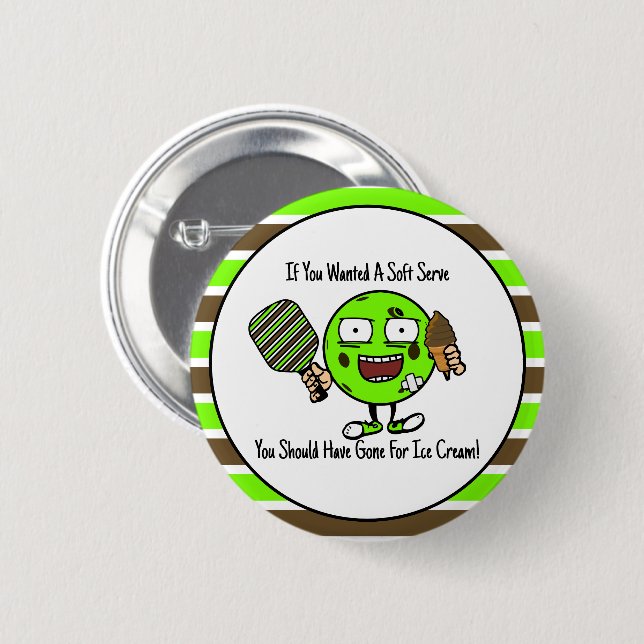 Pickleball Player Chocolate Soft Serve Green Funny 6 Cm Round Badge (Front & Back)