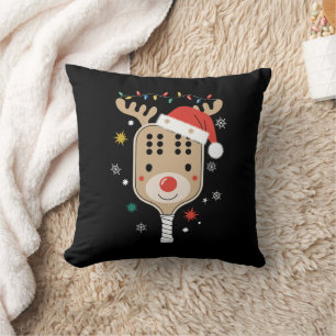 Pickleball Player Christmas Holiday Reindeer Xmas Cushion