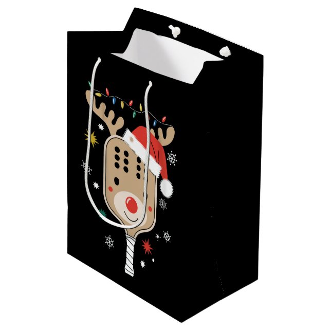 Pickleball Player Christmas Holiday Reindeer Xmas  Medium Gift Bag (Front Angled)