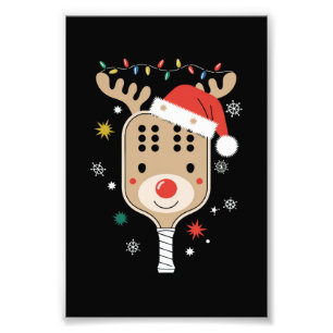 Pickleball Player Christmas Holiday Reindeer Xmas Photo Print