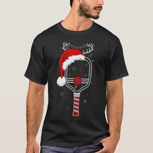 Pickleball Player Christmas Holiday Reindeer Xmas T-Shirt (Front)