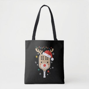 Pickleball Player Christmas Holiday Reindeer Xmas Tote Bag
