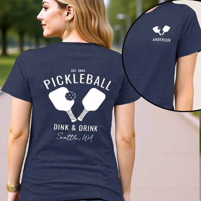 Pickleball Player Club Team Personalised White Txt Tri-Blend Shirt (pickleball personalized shirt emblem club team player custom white text name paddles front back)