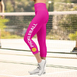 Pickleball Player Custom High Waisted Bright Pink Capri Leggings<br><div class="desc">Stand out on the court with these super cute capri leggings featuring a pickleball and the word "PICKLEBALL" set against a bright pink background. Easily change the colour!  Comfortable,  high quality leggings - perfect for the pickleball player in your life.</div>
