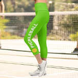 Pickleball Player Custom High Waisted Neon Green Capri Leggings<br><div class="desc">Stand out on the court with these super cute capri leggings featuring a pickleball and the word "PICKLEBALL" set against a neon green background. Easily change the colour!  Comfortable,  high quality leggings - perfect for the pickleball player in your life.</div>