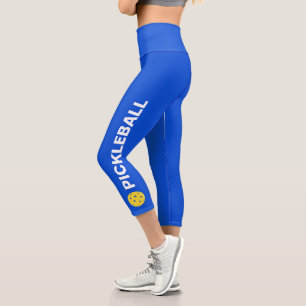 Pickleball Player Custom High Waisted Royal Blue Capri Leggings