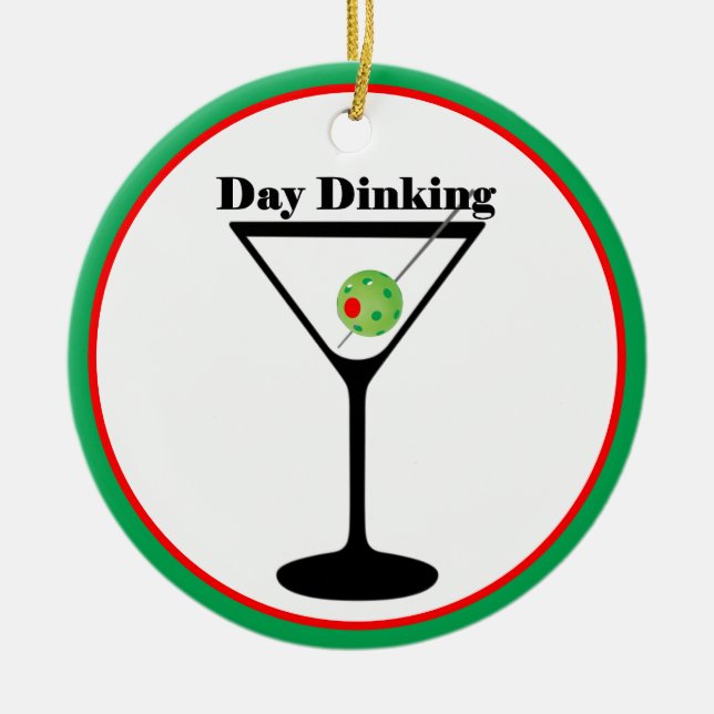 Pickleball Player Day Dinking Ball Martini Olive Ceramic Tree Decoration (Front)