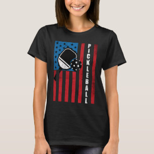 Pickleball Player Fan Patriotic US Flag 4th Of Jul T-Shirt