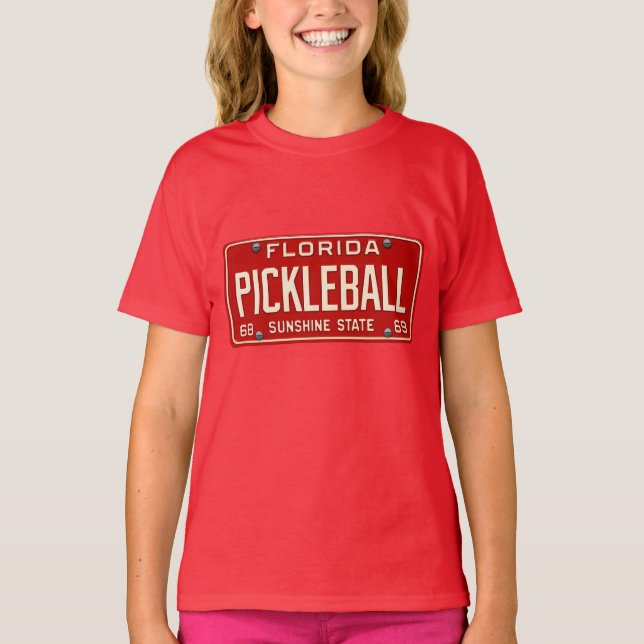 Pickleball Player Fan Retro Florida License Plate T-Shirt (Front)