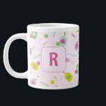 Pickleball Player Gift for Her Pink Personalised  Large Coffee Mug<br><div class="desc">This vibrant and whimsical bright pastel pickleball mug is the perfect accessory for all pickleball enthusiasts who want to add a touch of colour and fun to their daily caffeine routine. Customised with the initial of your choice. Featuring a fun design with pickleball phrases like "dink!" and "let's pickle!" along...</div>