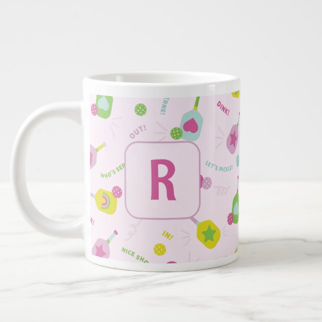 Pickleball Player Gift for Her Pink Personalised  Large Coffee Mug (Left)