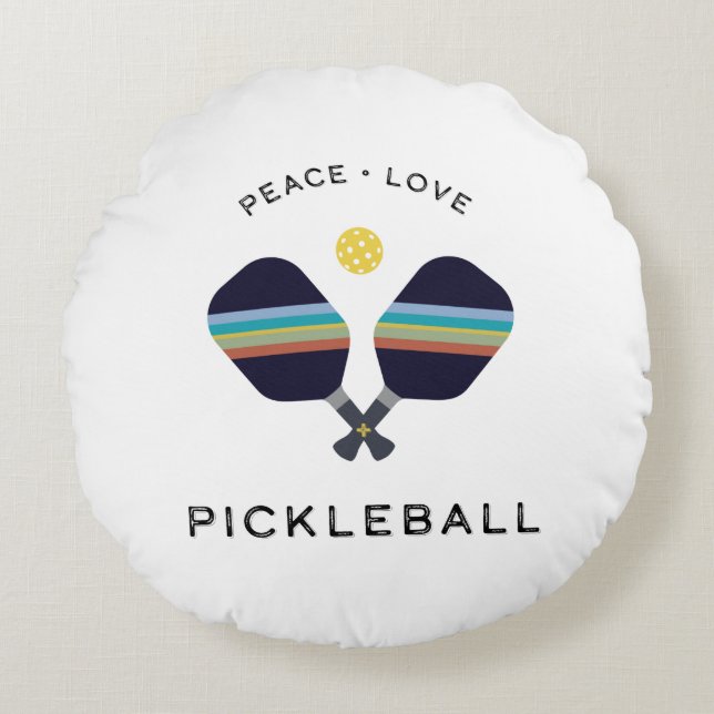 Pickleball Player Gift Peace Love and Pickleball Round Cushion (Front)