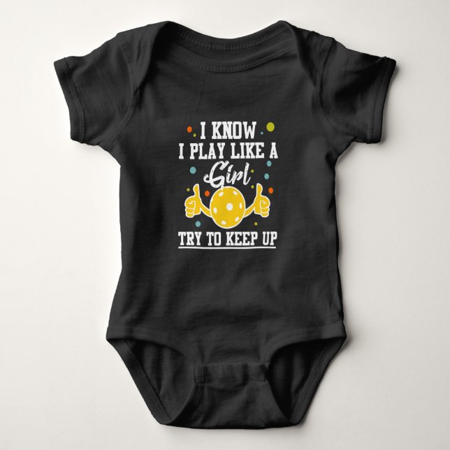 Pickleball Player Girl Sport Athlete Humor Baby Bodysuit (Front)