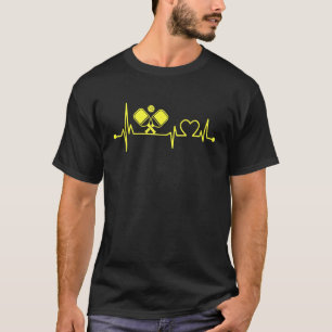 Pickleball Player Heartbeat Funny Paddleball Lover T-Shirt