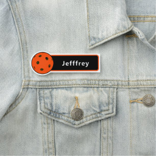 Pickleball Player Orange Ball Black Personalized Name Tag