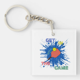 Pickleball player paddle sport game  key ring
