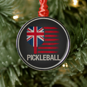 Pickleball Player Paddle Uk Flag Metal Tree Decoration