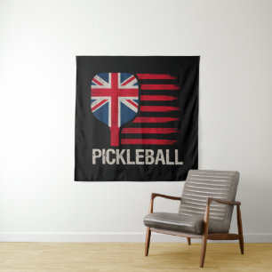 Pickleball Player Paddle Uk Flag Tapestry