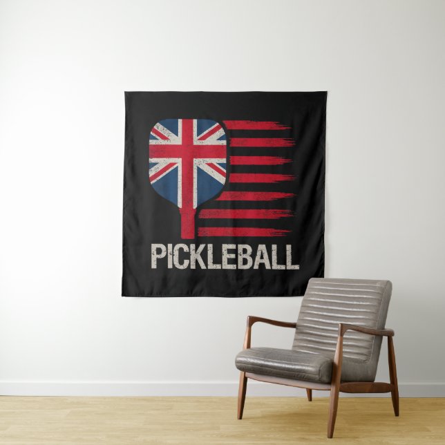 Pickleball Player Paddle Uk Flag  Tapestry (In Situ)