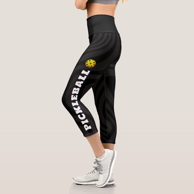 Pickleball Player Personalised Black White  Capri Leggings (Left)