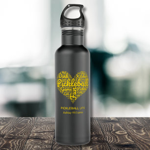 Pickleball Player Personalised Name Heart Design 710 Ml Water Bottle