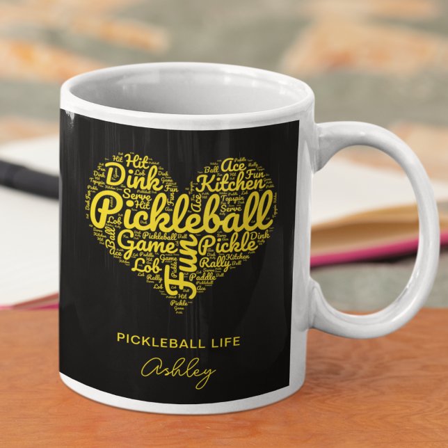 Pickleball Player Personalised Name Word Art Coffee Mug (Add name to personalize.  Change other text too, if you wish.)