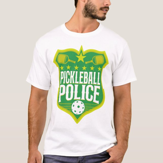 Pickleball Player Pickleball Police Badge T-Shirt (Front)