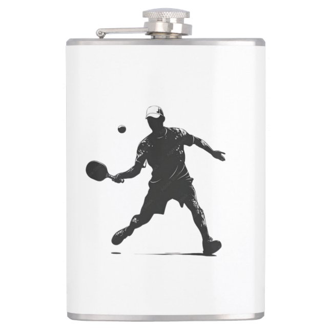 Pickleball Player Silhouette Sport Design Hip Flask (Front)