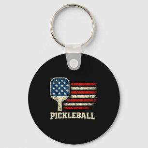 Pickleball player us flag american paddleball love key ring