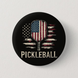 Pickleball Player US Flag Retro Paddleball 6 Cm Round Badge