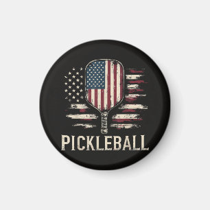 Pickleball Player US Flag Retro Paddleball Magnet