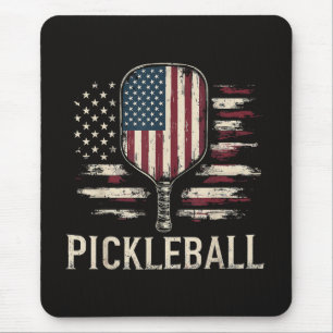 Pickleball Player US Flag Retro Paddleball Mouse Pad