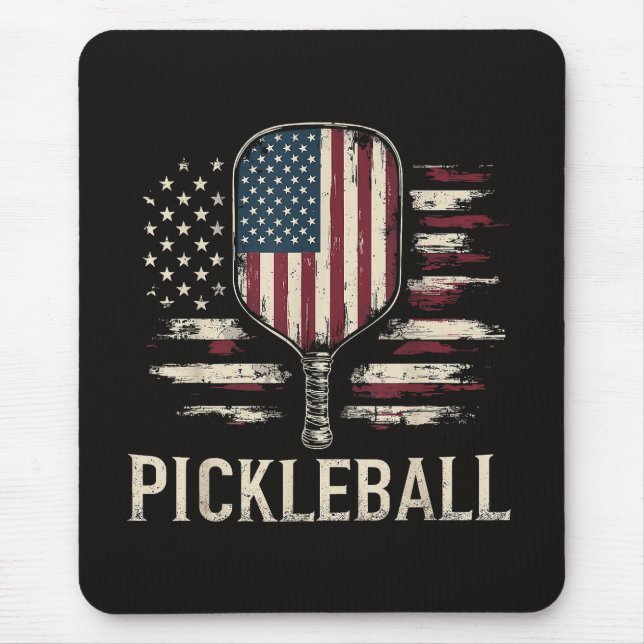 Pickleball Player US Flag Retro Paddleball Mouse Pad (Front)