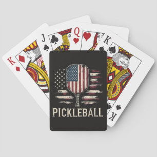 Pickleball Player US Flag Retro Paddleball Playing Cards