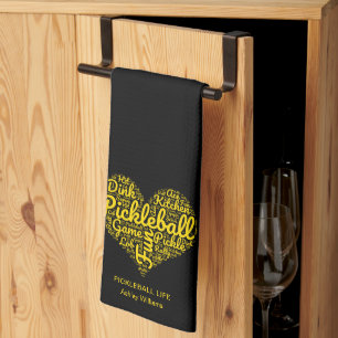 Pickleball Player Word Art Heart Personalised Tea Towel