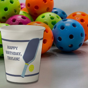 Pickleball Players Custom Message Birthday Paper Cups