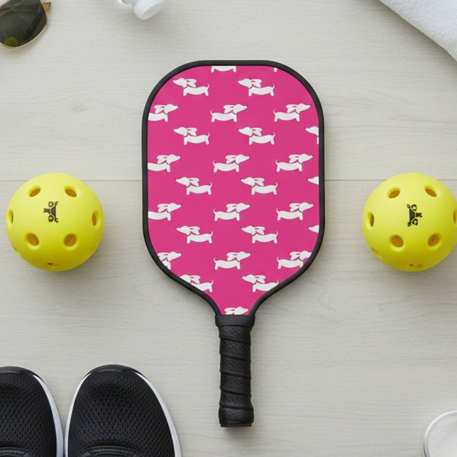 Pickleball Playing Dachshund Mum Pink Pickleball Paddle (Pink dachshund pickleball paddle)