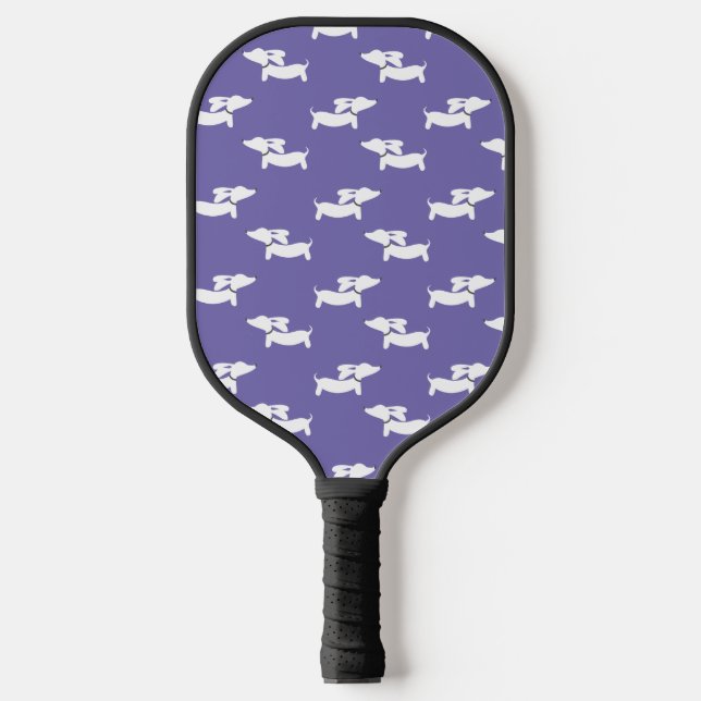 Pickleball Playing Dachshund Mum Purple Paddle (Front)