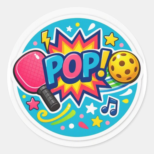 “Pickleball POP! Round Sticker – Bright Comic Styl (Front)