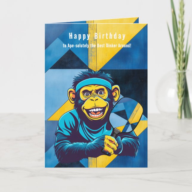 Pickleball Primate Party Holiday Card (Front)