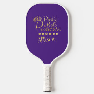 Pickleball Princess Purpl Gold Custom Name Elegant Paddle