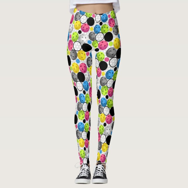 Pickleball Print with fuchsia balls Leggings (Front)
