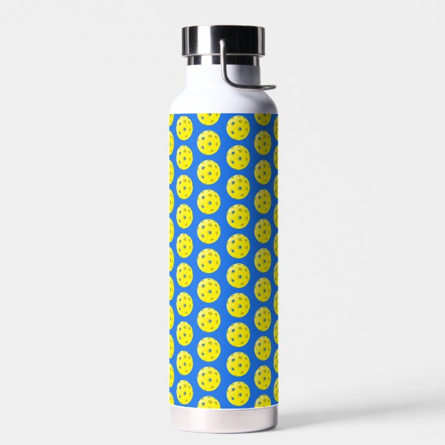 Pickleball Print Yellow and Blue Water Bottle (Left)