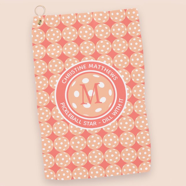 Pickleball Pro Sports Peach Funny Quote & Name Golf Towel (Creator Uploaded)