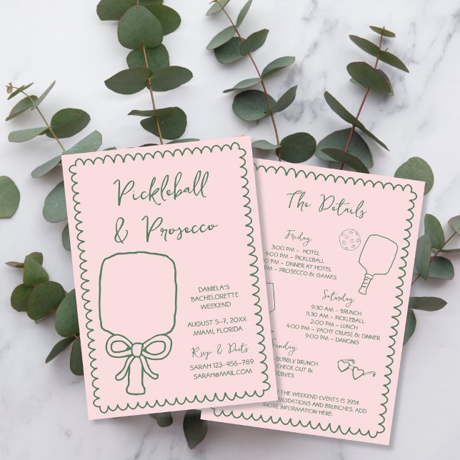 Pickleball & Prosecco Hand Drawn Bachelorette Invitation (Pickleball & Prosecco Hand Drawn Bachelorette Invitation)