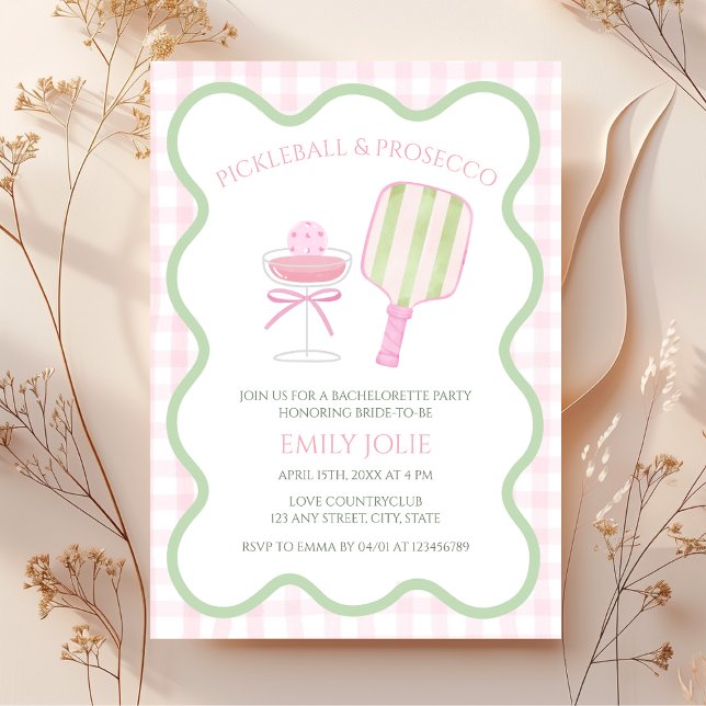 Pickleball & Prosecco Preppy Modern Bachelorette Invitation (Pickleball & Prosecco Bachelorette Party Invitation)