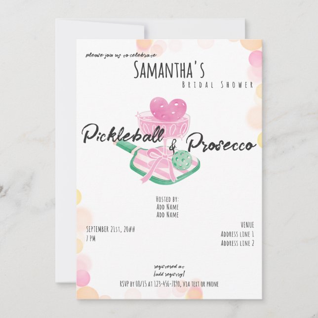 Pickleball & Prosecco Retro Couples Bridal Shower Invitation (Front)