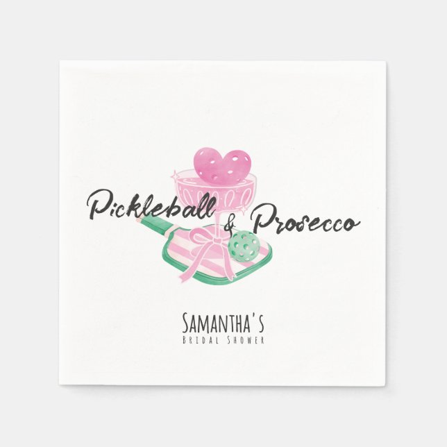 Pickleball & Prosecco Retro Couples Bridal Shower Napkin (Front)